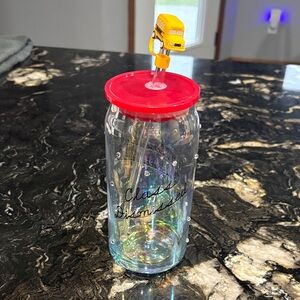 Red Lid Iridescent Tumbler with School Bus Straw Topper